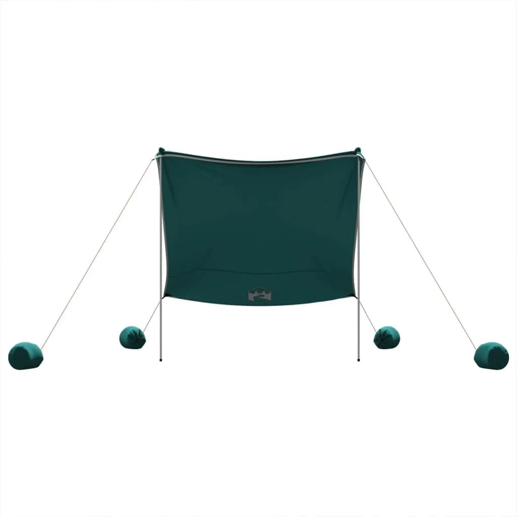 vidaxl Beach Canopy Tent with uv Protection - Outdoor Camping and Beach shelter in Green and Grey - Portable Sunshade for 4 Persons, Polyester & Steel, Includes Sand Anchors