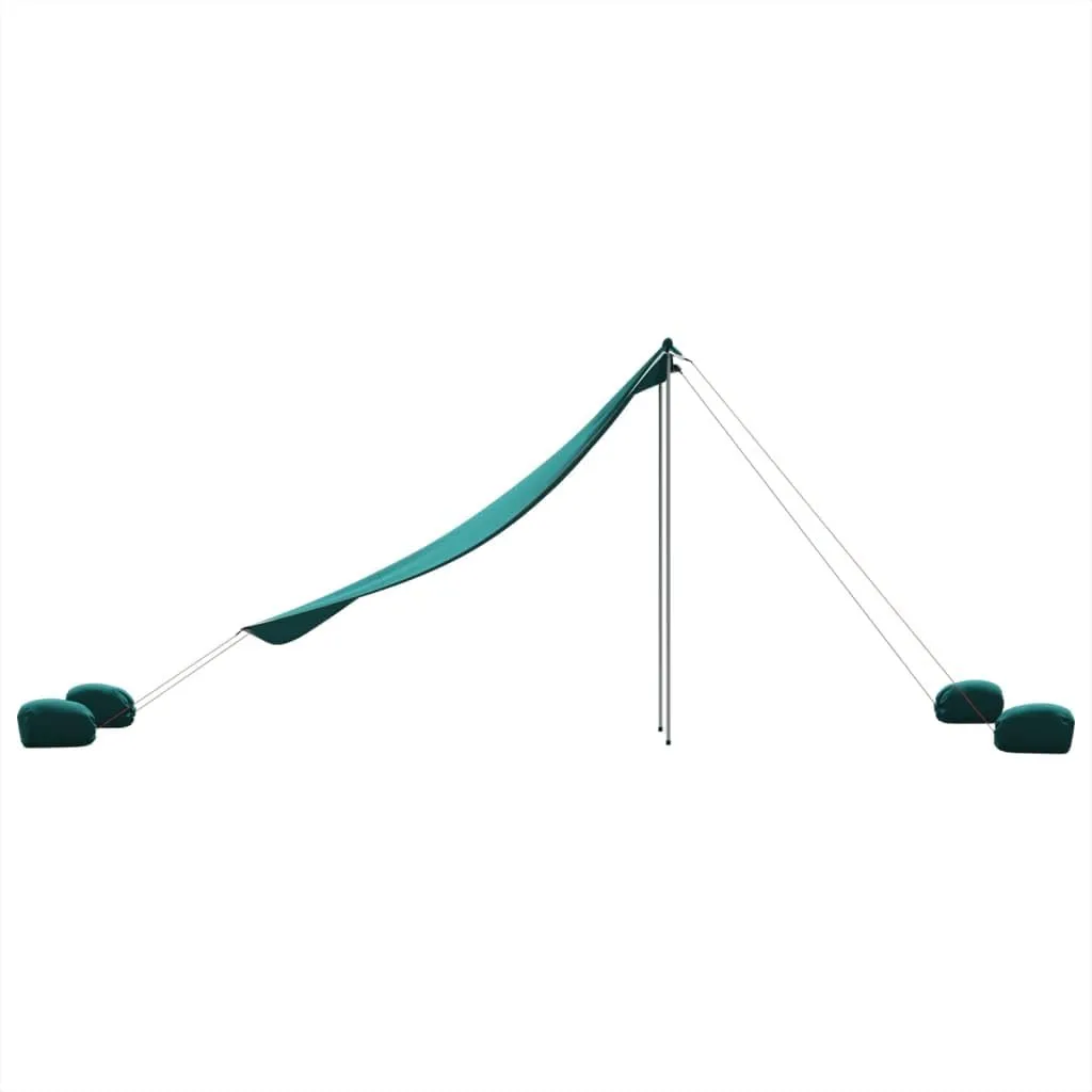vidaxl Beach Canopy Tent with uv Protection - Outdoor Camping and Beach shelter in Green and Grey - Portable Sunshade for 4 Persons, Polyester & Steel, Includes Sand Anchors