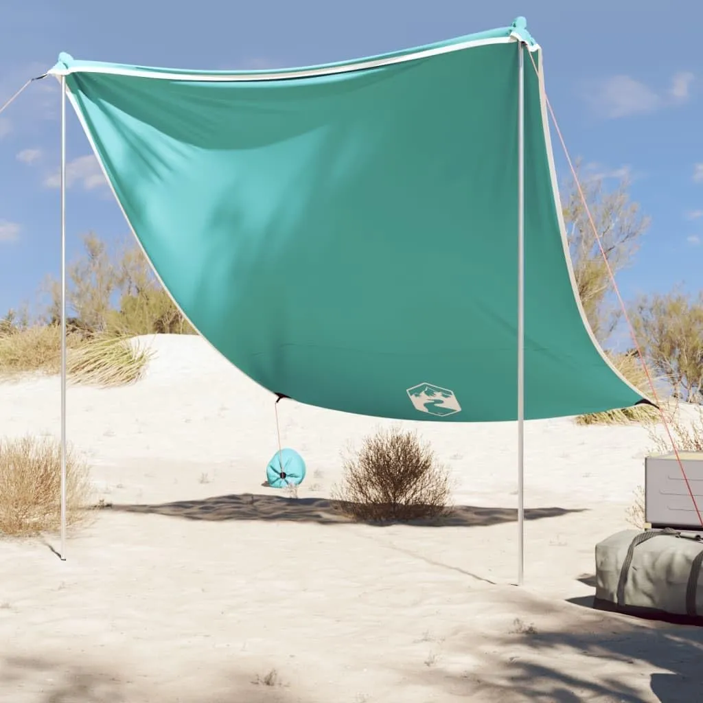 vidaxl Beach Canopy Tent with uv Protection - Outdoor Camping and Beach shelter in Green and Grey - Portable Sunshade for 4 Persons, Polyester & Steel, Includes Sand Anchors