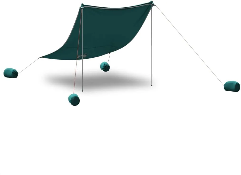 vidaxl Beach Canopy Tent with uv Protection - Outdoor Camping and Beach shelter in Green and Grey - Portable Sunshade for 4 Persons, Polyester & Steel, Includes Sand Anchors
