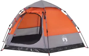 vidaXL Camping Tent Cabin 4-Person, Garden Shelter, Portable Canopy for Outdoor Patio Hiking, Foldable Mesh Tent, Gray and Orange Quick Release