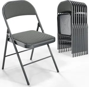 VINGLI 10 Pack Folding Chairs with Padded Seats, Metal Frame with Fabric Seat & Back, Capacity 350 lbs, Gray, Set of 10