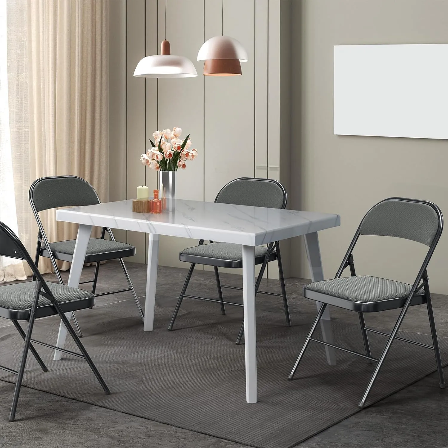 VINGLI 10 Pack Folding Chairs with Padded Seats, Metal Frame with Fabric Seat & Back, Capacity 350 lbs, Gray, Set of 10