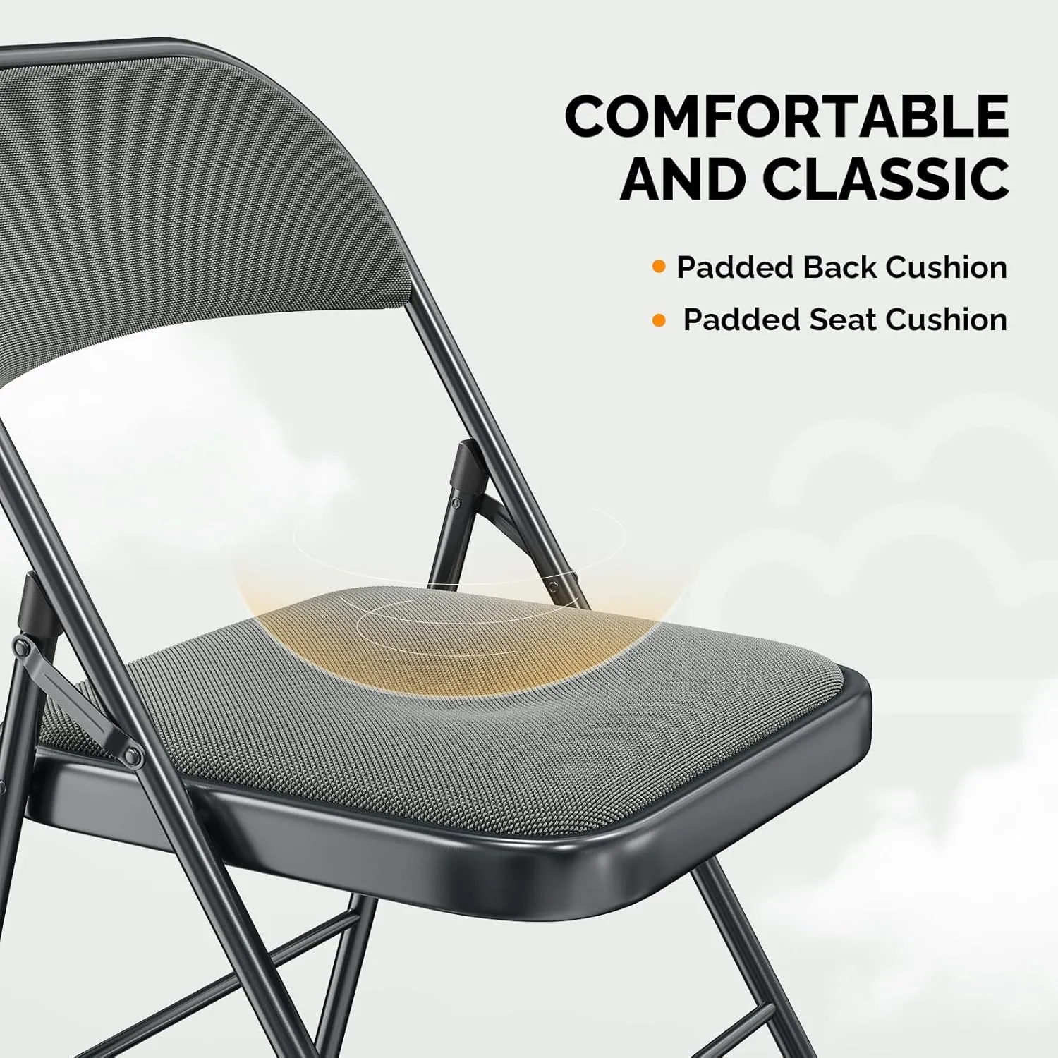 VINGLI 10 Pack Folding Chairs with Padded Seats, Metal Frame with Fabric Seat & Back, Capacity 350 lbs, Gray, Set of 10
