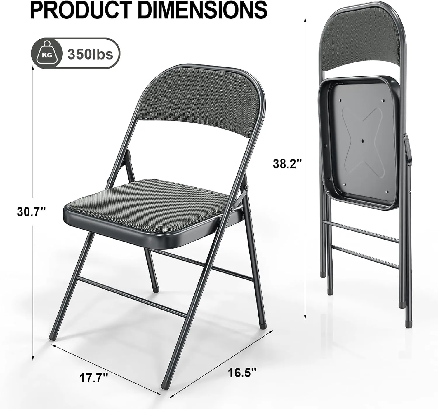 VINGLI 10 Pack Folding Chairs with Padded Seats, Metal Frame with Fabric Seat & Back, Capacity 350 lbs, Gray, Set of 10