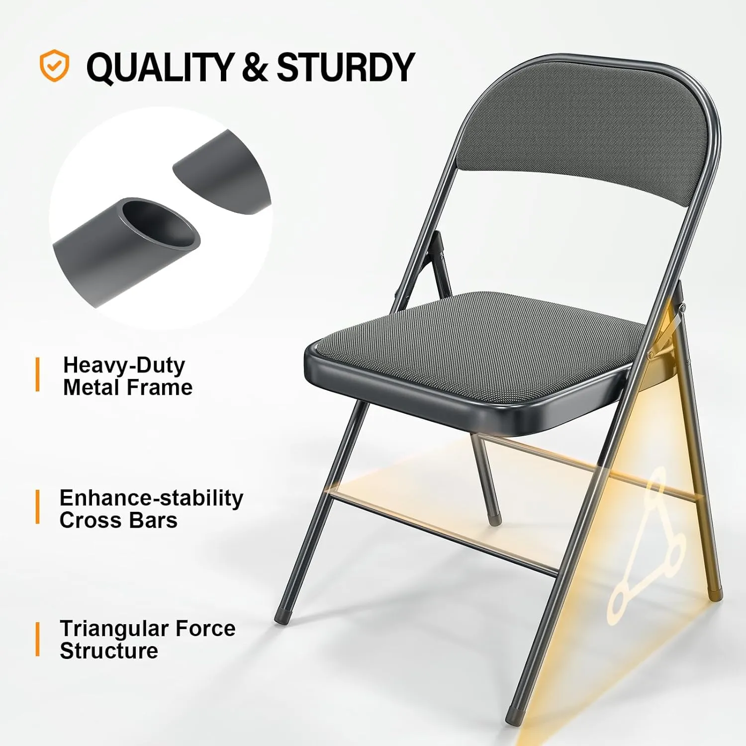 VINGLI 10 Pack Folding Chairs with Padded Seats, Metal Frame with Fabric Seat & Back, Capacity 350 lbs, Gray, Set of 10