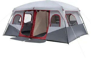 VINGLI 10 Person Glamping Family Cabin Tents for Camping，2 Room Large Tent，Big Tent for Outdoor,Picnic,Camping,Family Gathering