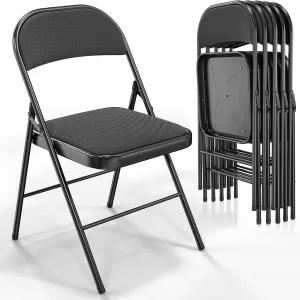 VINGLI 6 Pack Folding Chairs with Padded Seats, Metal Frame with Fabric Seat & Back, Capacity 350 lbs, Black, Set of 6