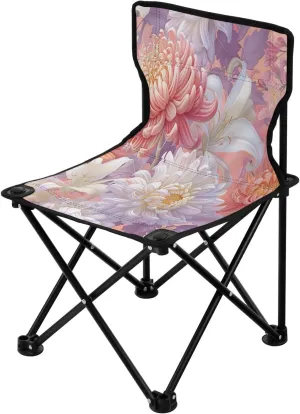 Vintage Beautiful Flower Portable Outdoor Folding Chair Anti-Slip Padded Oxford Cloth Stool Camping Chair Small for Beach Hiking Fishing Gardening Quad Camp Chair