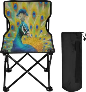 Vintage Beautiful Peacock Portable Outdoor Folding Chair Anti-Slip Padded Oxford Cloth Stool Camping Chair Small for Beach Hiking Fishing Gardening Quad Camp Chair
