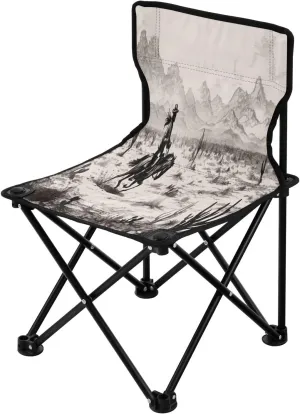 Vintage Western Denim Portable Outdoor Folding Chair Anti-Slip Padded Oxford Cloth Stool Camping Chair Small for Beach Hiking Fishing Gardening Quad Camp Chair