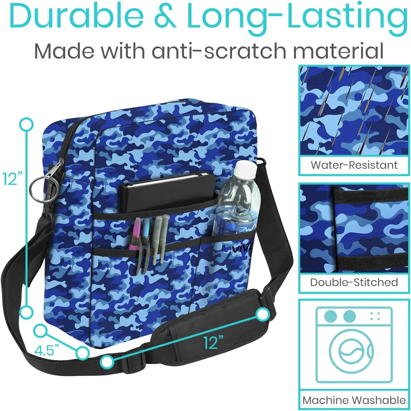 Vive Wheelchair Bag - Machine Washable, Double-Stitched, Water-Resistant Accessory Backpack for Rollators, Wheel Chairs, Walkers - Pouch with XL Pockets & Straps for Quick Installation