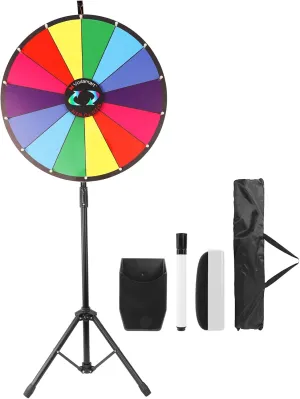 Voilamart 24 Inch Prize Wheel with Folding Tripod Floor Stand Height Adjustable 14 Slots Color Dry Erase Spin Wheel Spinner Game with Dry Erase & Marker Pen for Trade Show Fortune Spinning Game