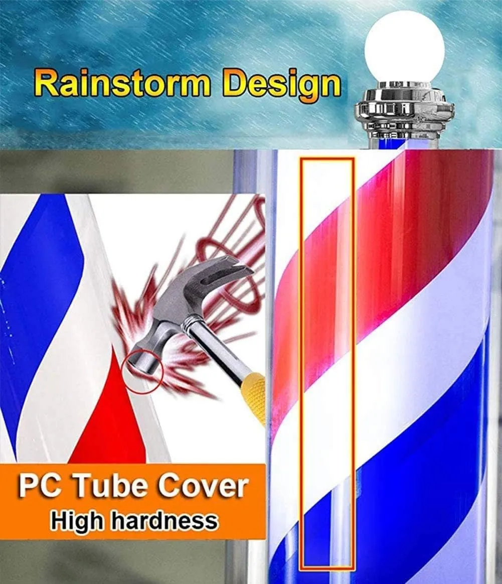 Wall Lamps Barber Pole Salon Light 88cm Traditional Barber Shop Pole,Classic Red White Blue Illuminating and Rotating Stripes, Outdoor Waterproof Wall Lights Hairdressing Barber Shop Pole Lamp