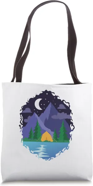 Waterfront Camping with Mountain Camping Tote Bag