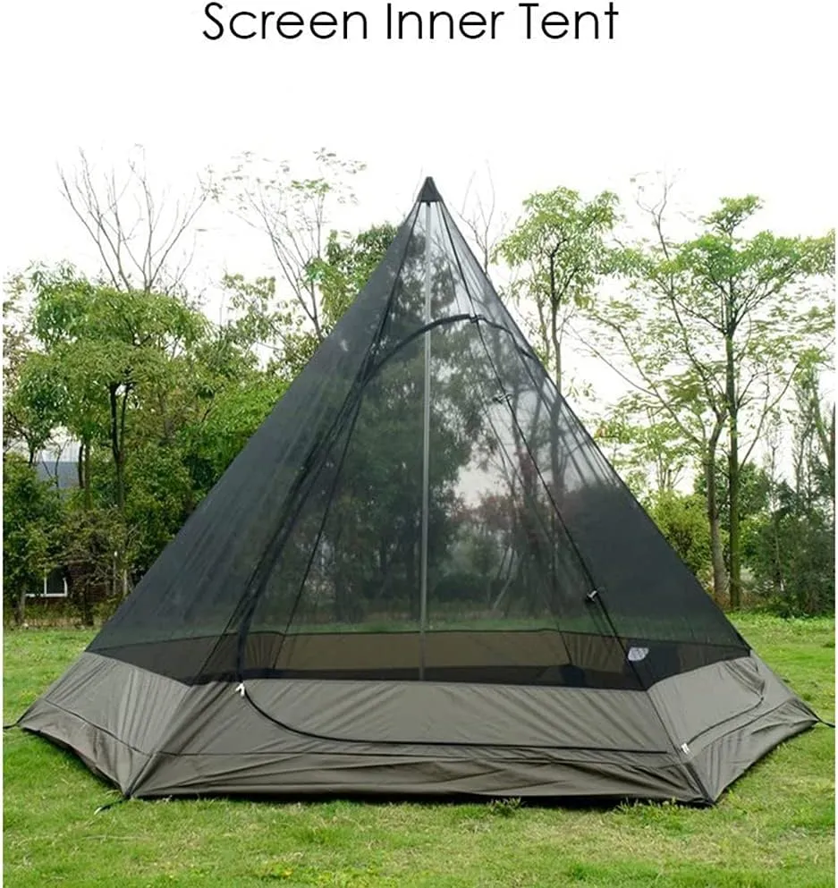 Waterproof Camping Pyramid Teepee Tent Adult Tent Waterproof Double Layers Indian Tent Yurt Tent Tower Post Bell Tent for Outdoor Family Trip