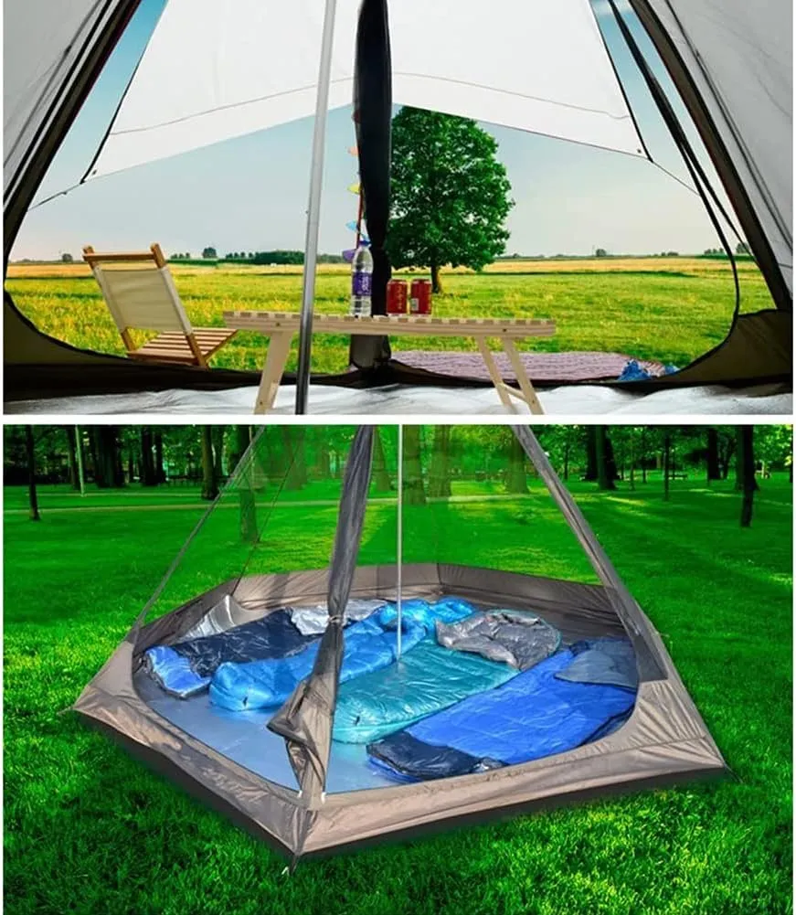 Waterproof Camping Pyramid Teepee Tent Adult Tent Waterproof Double Layers Indian Tent Yurt Tent Tower Post Bell Tent for Outdoor Family Trip
