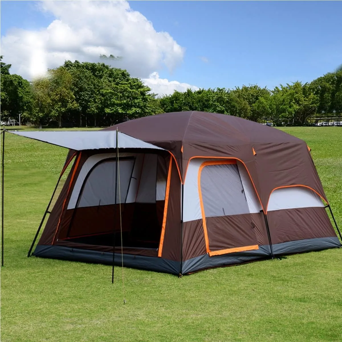 Waterproof Camping Tent,Family Tent with 3 Room 8-12 Person Large Tent 2 Bedroom Family Tent & Sun Shelter,Festival Essential for Outdoor Garden, Brown