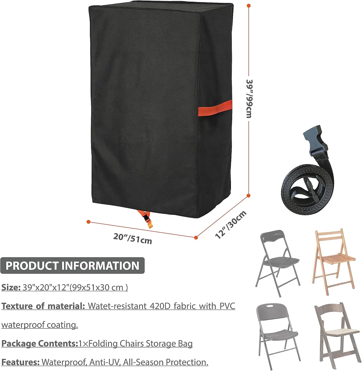 Waterproof Polyester Storage Bag for Plastic, Resin, and Wood Folding Chairs Oxford Cloth Chair Cover Chairs Storage Bag - 1 Pack