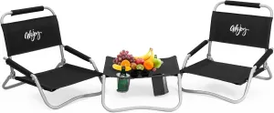 #WEJOY 2 Beach Chairs and Table Set Lightweight & Folding Backpack Beach Chair for Outdoor Beach Lawn Camping Picnic Black Beach Chairs Set