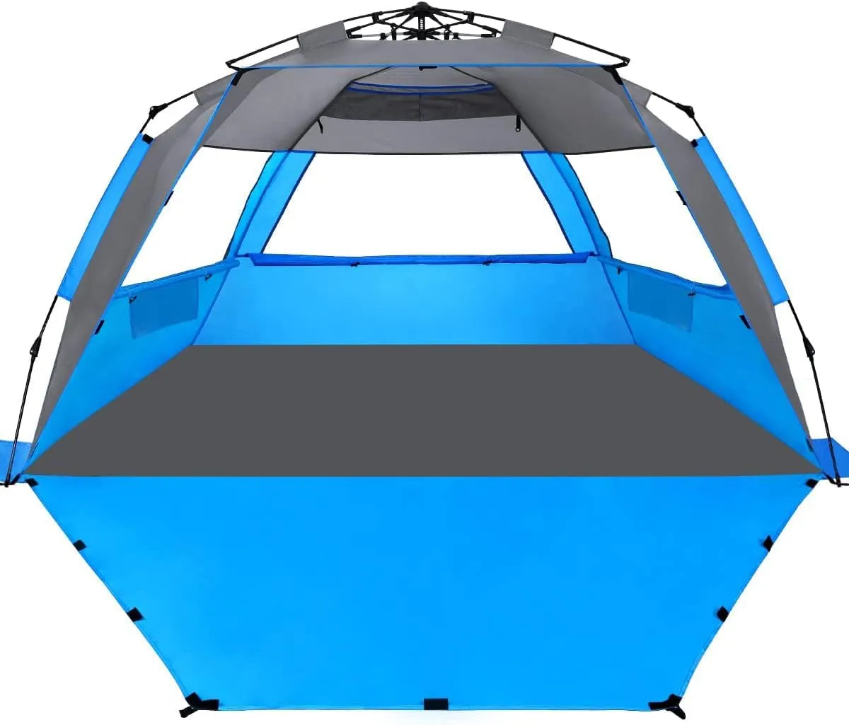 WhiteFang Deluxe Pop Up Beach Tent Sun Shade Shelter for 3-4/5-6 Person, UV Protection, Extendable Floor with 3 Ventilating Windows Plus Carrying Bag, Stakes, and Guy Lines