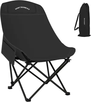 Whitsunday Camping Chair,Compact Backpacking Outdoor Chair,High Back Portable Folding Moon Chair for Heavy People,Beach Chair with Side Pocket-Black