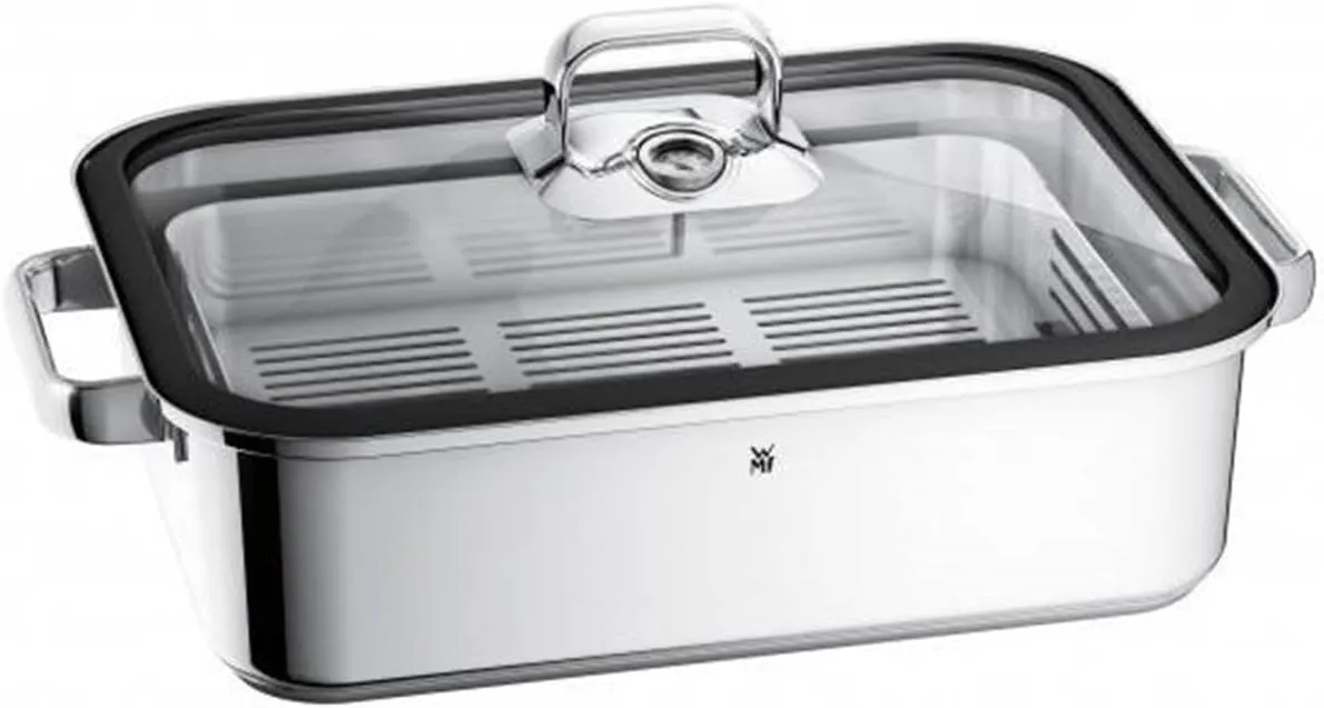 WMF Vitalis Compact with Silicone Edge/Thermometer/Aroma Steaming Rack Cromargan Steamer, Silver, 35 x 21.5 x 10 cm, 3.5 Litre