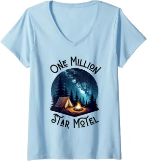 Womens Stargazing Camping and Vintage Camping With Stars and Moon V-Neck T-Shirt