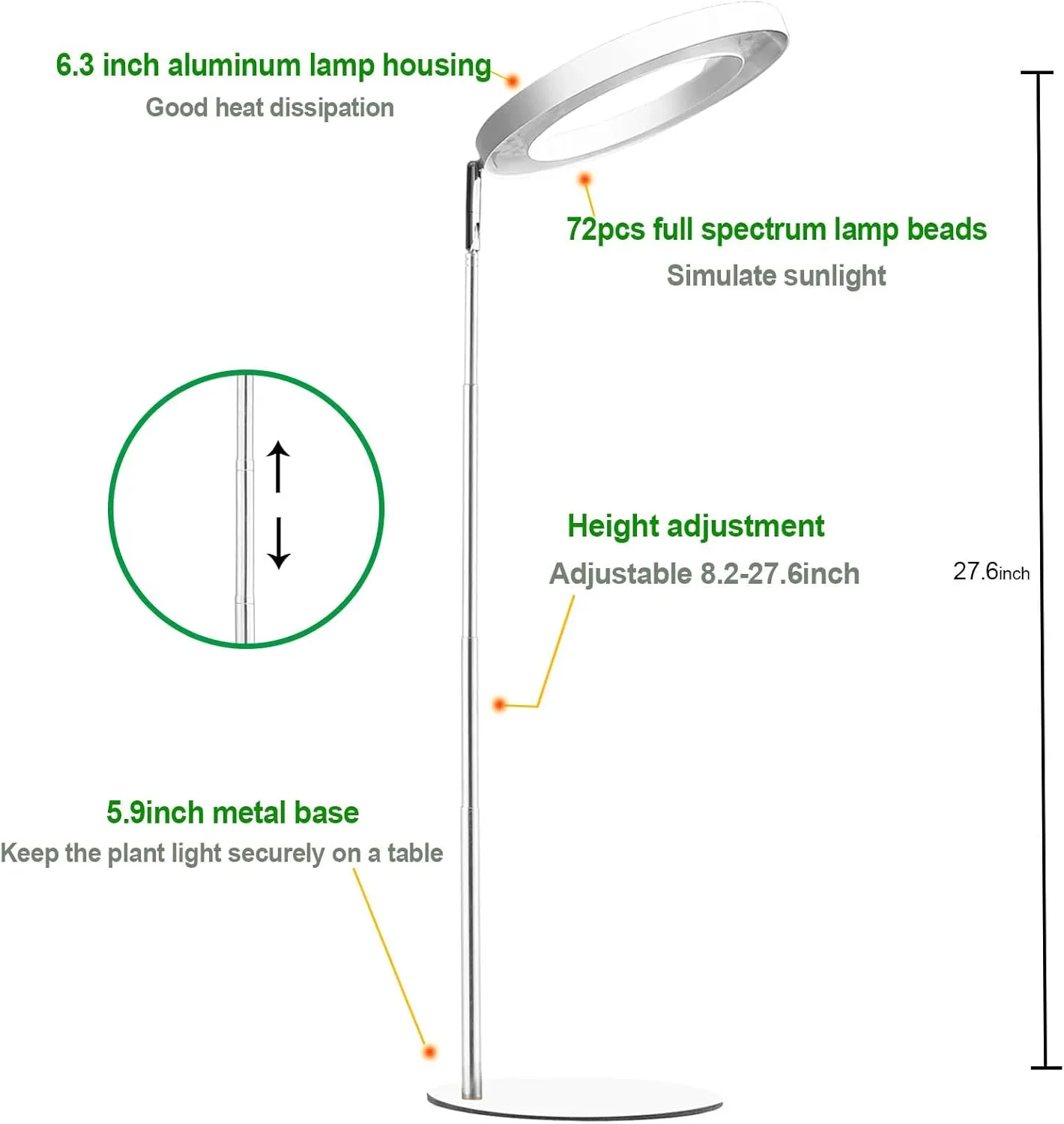 yadoker Plant Grow Light for Indoor Plant,Desk LED Grow Light,Height Adjustable,Automatic Timer with 8/12/16 Hours,10-Level Brightness,Ideal for Small Plant Grow