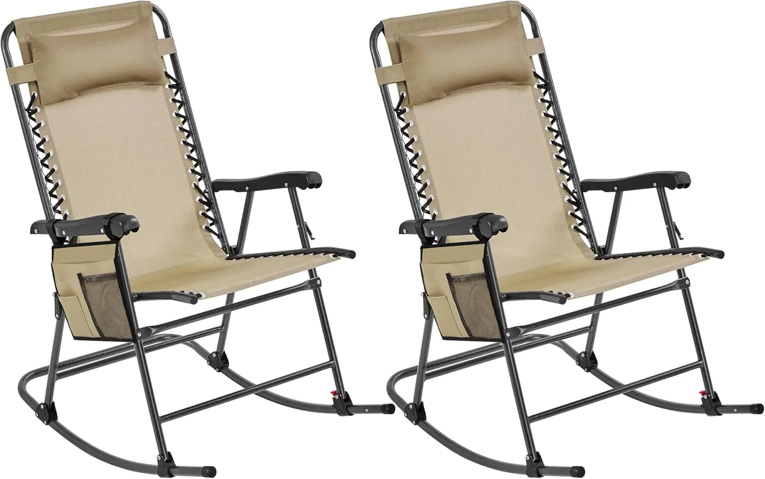Yaheetech 26in Rocking Chair Outdoor Zero Gravity Folding Chairs Rocking Chairs Foldable Outdoor Lounge Chair for Outside Lawn with Cupholder/Pillow Ergonomic Design for Rest, Set of 2