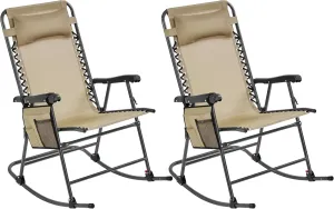 Yaheetech 26in Rocking Chair Outdoor Zero Gravity Folding Chairs Rocking Chairs Foldable Outdoor Lounge Chair for Outside Lawn with Cupholder/Pillow Ergonomic Design for Rest, Set of 2