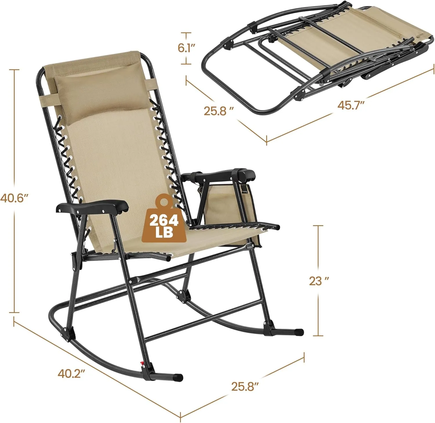 Yaheetech 26in Rocking Chair Outdoor Zero Gravity Folding Chairs Rocking Chairs Foldable Outdoor Lounge Chair for Outside Lawn with Cupholder/Pillow Ergonomic Design for Rest, Set of 2