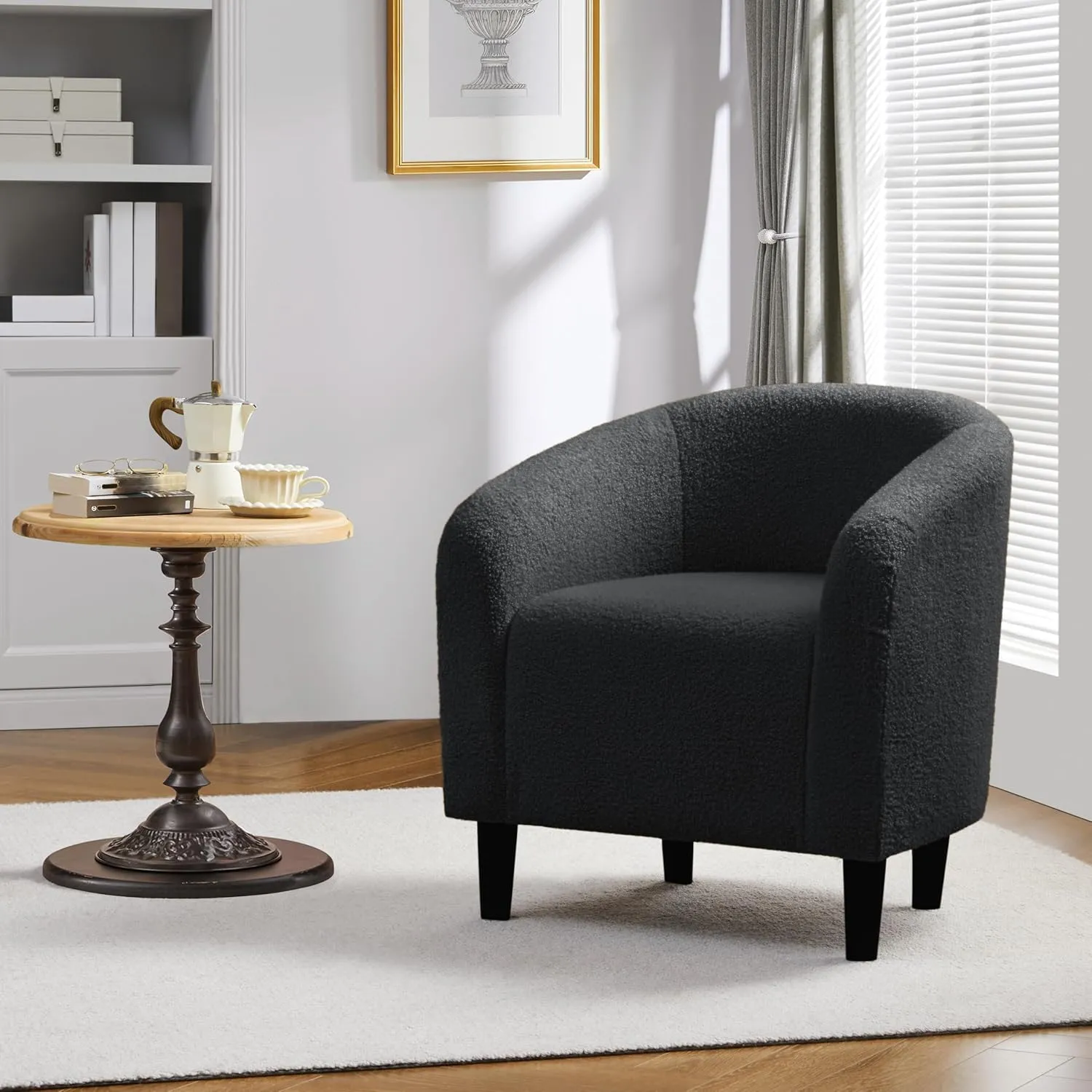 Yaheetech Accent Barrel Chair, Boucle Fabric Club Chair, Furry Sherpa Elegant Armchair with Cozy Soft Padded, Suitable for Living Room Bedroom Reception Room Office, Dark Gray