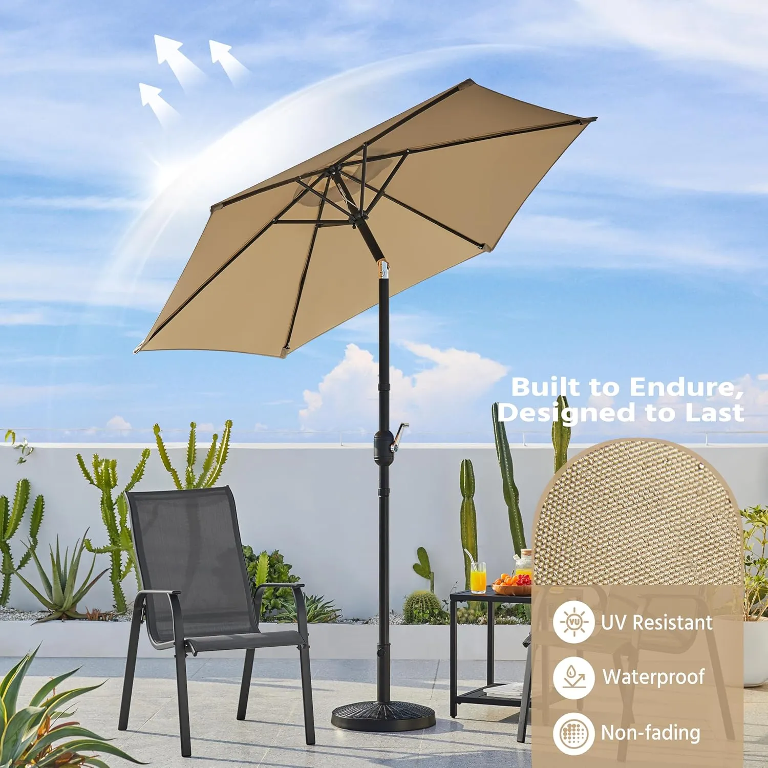 Yaheetech Outdoor Patio Umbrella, 7.5ft Table Market Umbrella with Push Button Tilt and Crank & Sturdy Ribs UV Protection for Garden, Deck, Backyard, Pool, Tan