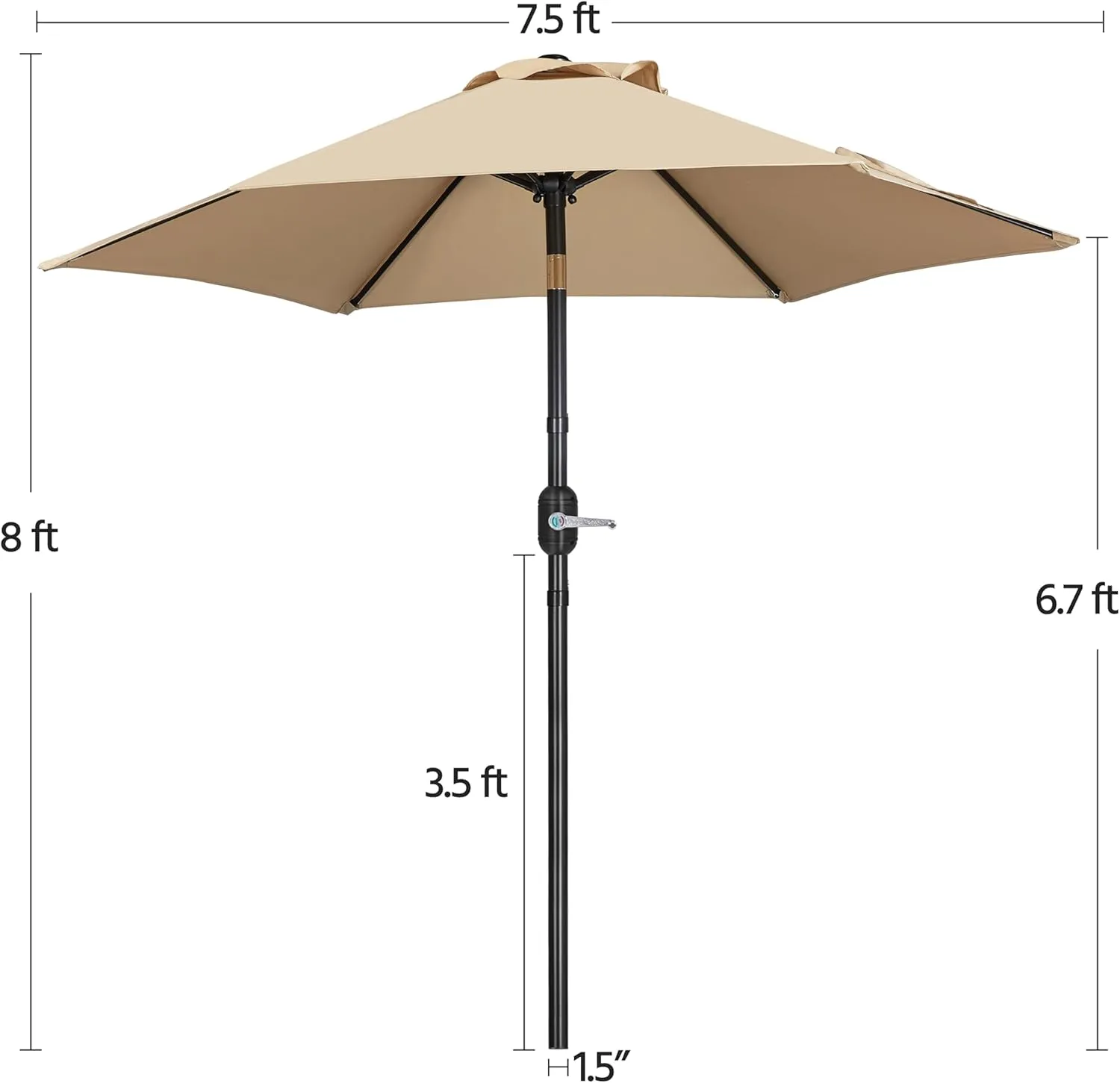 Yaheetech Outdoor Patio Umbrella, 7.5ft Table Market Umbrella with Push Button Tilt and Crank & Sturdy Ribs UV Protection for Garden, Deck, Backyard, Pool, Tan