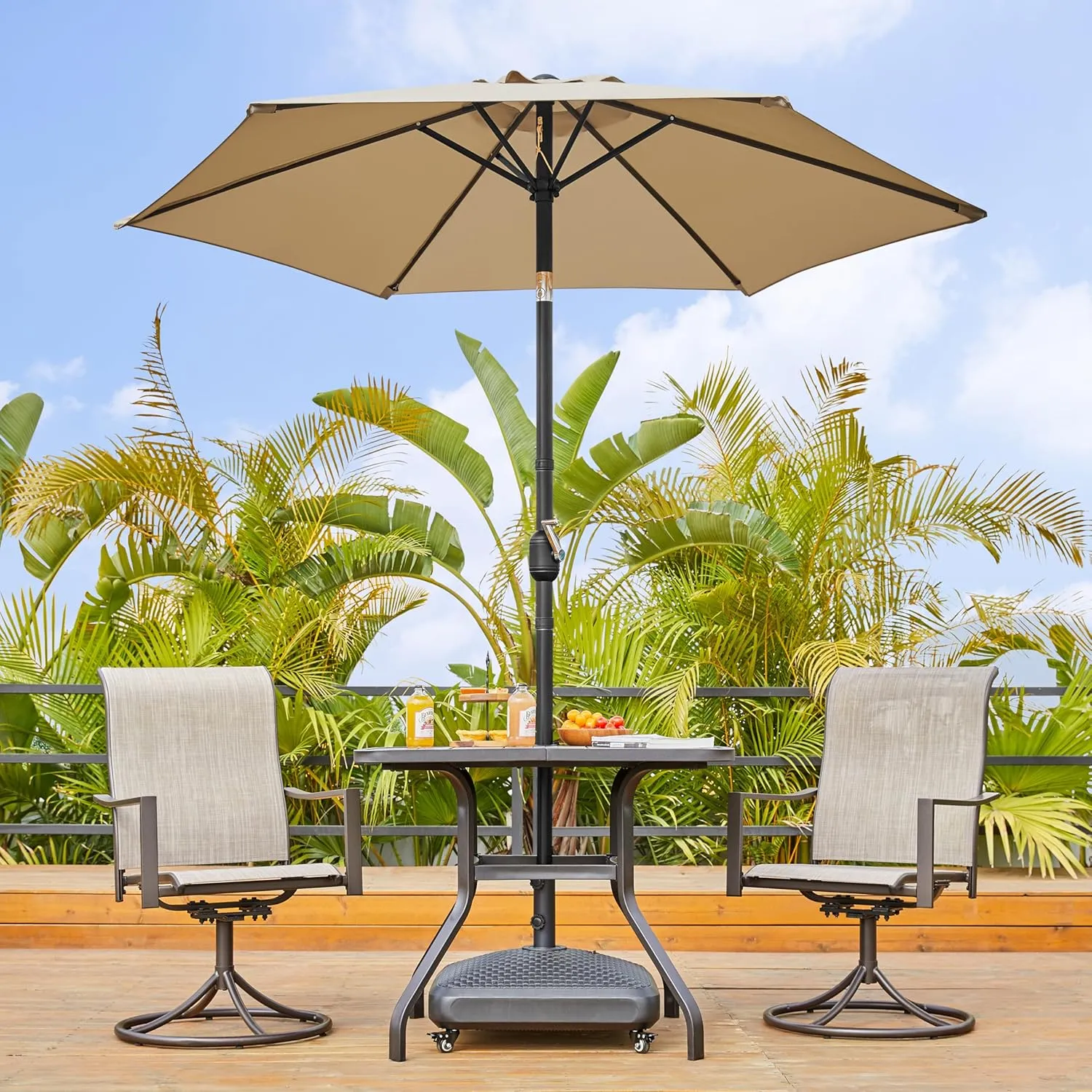 Yaheetech Outdoor Patio Umbrella, 7.5ft Table Market Umbrella with Push Button Tilt and Crank & Sturdy Ribs UV Protection for Garden, Deck, Backyard, Pool, Tan