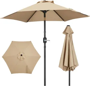 Yaheetech Outdoor Patio Umbrella, 7.5ft Table Market Umbrella with Push Button Tilt and Crank & Sturdy Ribs UV Protection for Garden, Deck, Backyard, Pool, Tan