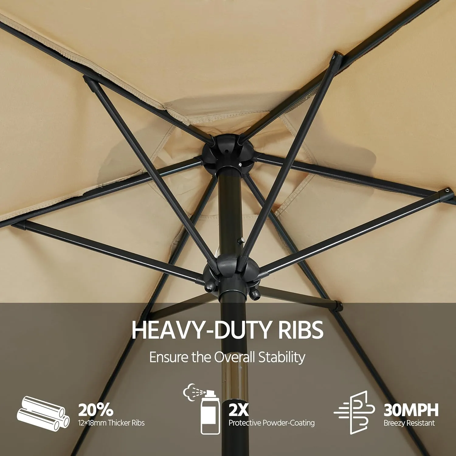 Yaheetech Outdoor Patio Umbrella, 7.5ft Table Market Umbrella with Push Button Tilt and Crank & Sturdy Ribs UV Protection for Garden, Deck, Backyard, Pool, Tan