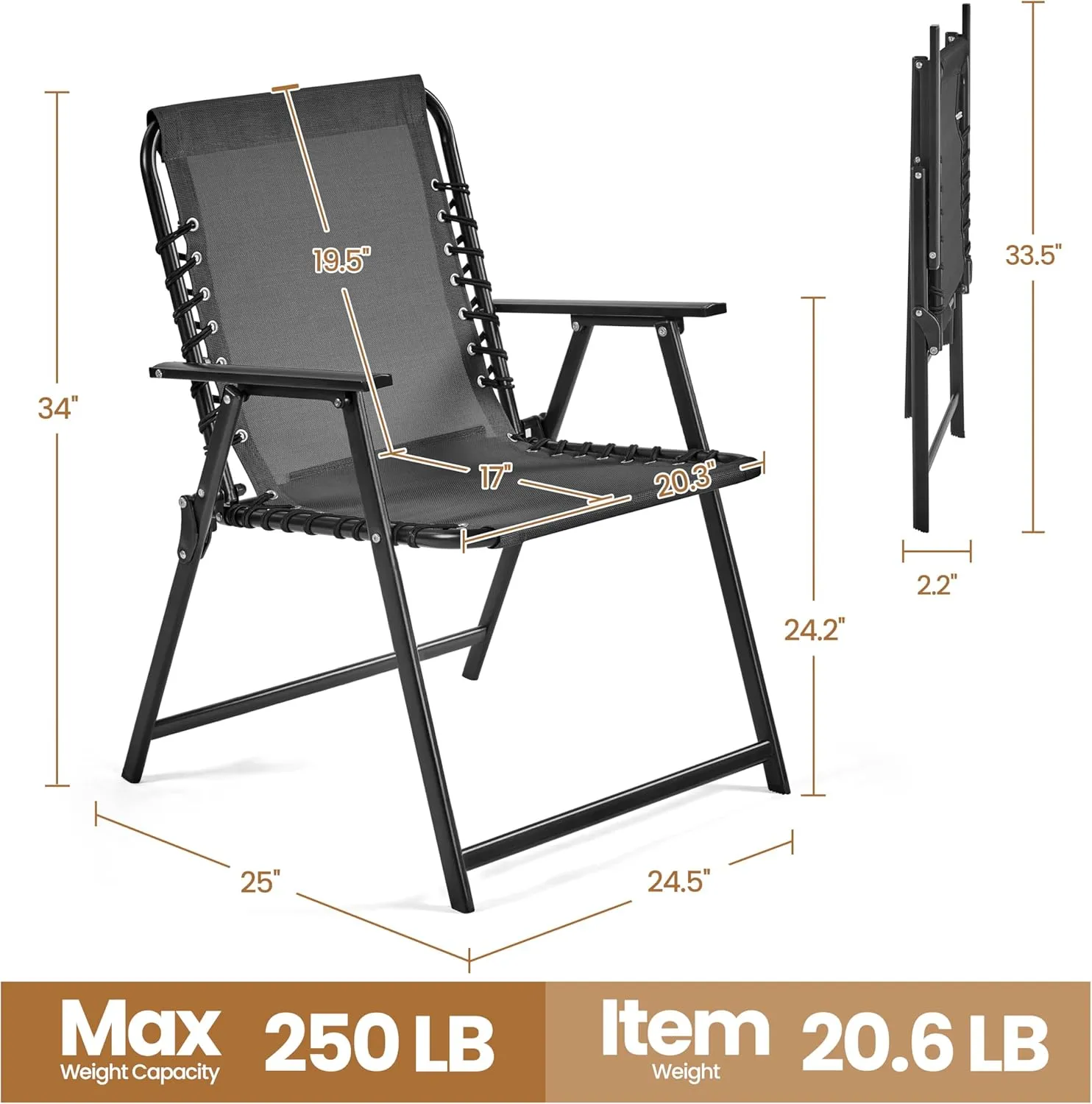 Yaheetech Patio Dining Chairs Set of 4 with Armrests and Backrests, Outdoor Texteline Folding Chairs All Weather for Garden, Lawn, Porch and Backyard, Dark Gray