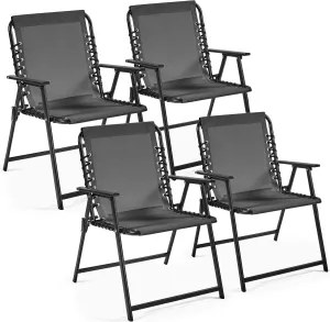 Yaheetech Patio Dining Chairs Set of 4 with Armrests and Backrests, Outdoor Texteline Folding Chairs All Weather for Garden, Lawn, Porch and Backyard, Dark Gray