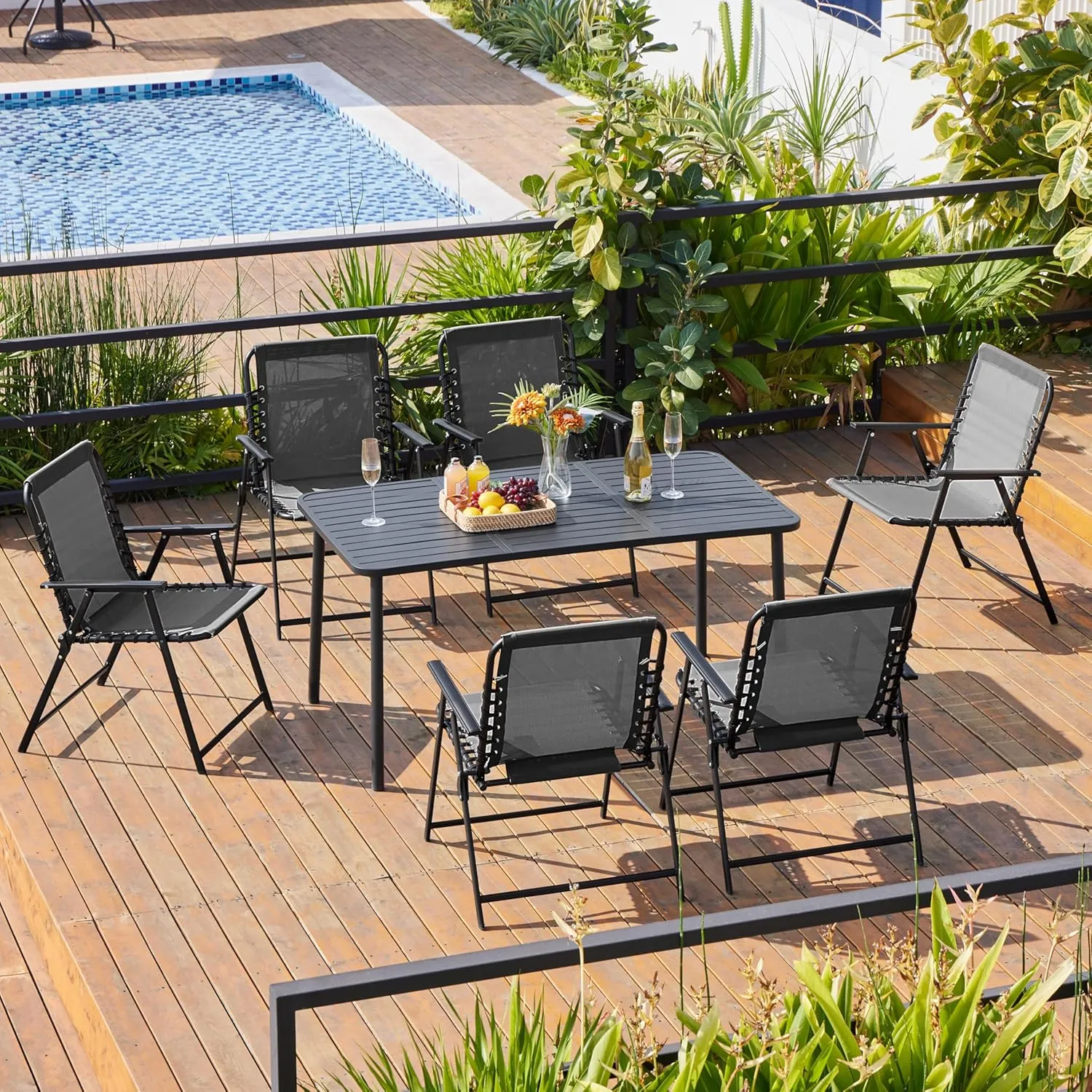 Yaheetech Patio Dining Chairs Set of 4 with Armrests and Backrests, Outdoor Texteline Folding Chairs All Weather for Garden, Lawn, Porch and Backyard, Dark Gray
