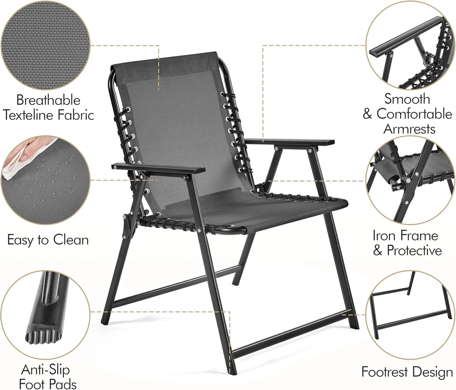 Yaheetech Patio Dining Chairs Set of 4 with Armrests and Backrests, Outdoor Texteline Folding Chairs All Weather for Garden, Lawn, Porch and Backyard, Dark Gray