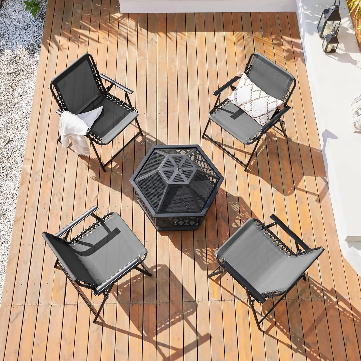 Yaheetech Patio Dining Chairs Set of 4 with Armrests and Backrests, Outdoor Texteline Folding Chairs All Weather for Garden, Lawn, Porch and Backyard, Dark Gray