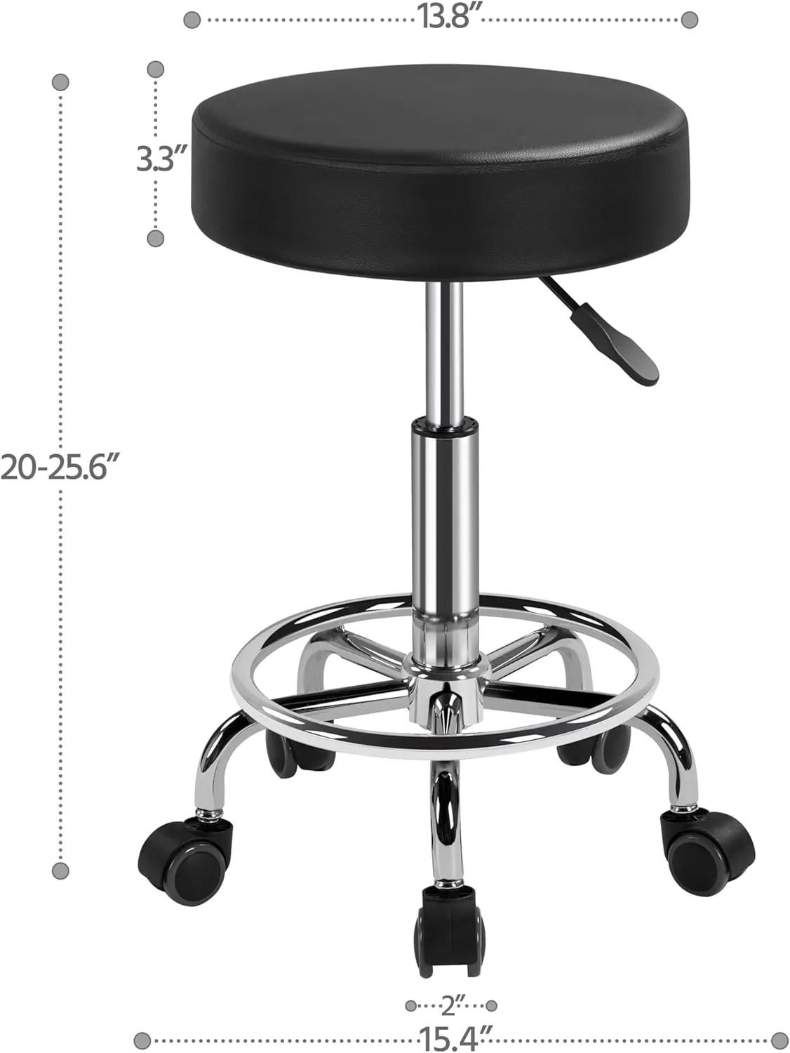 Yaheetech Rolling Stool Adjustable Spa Chair with Wheels Small Round Stool Shop Tattoo Chair, Black