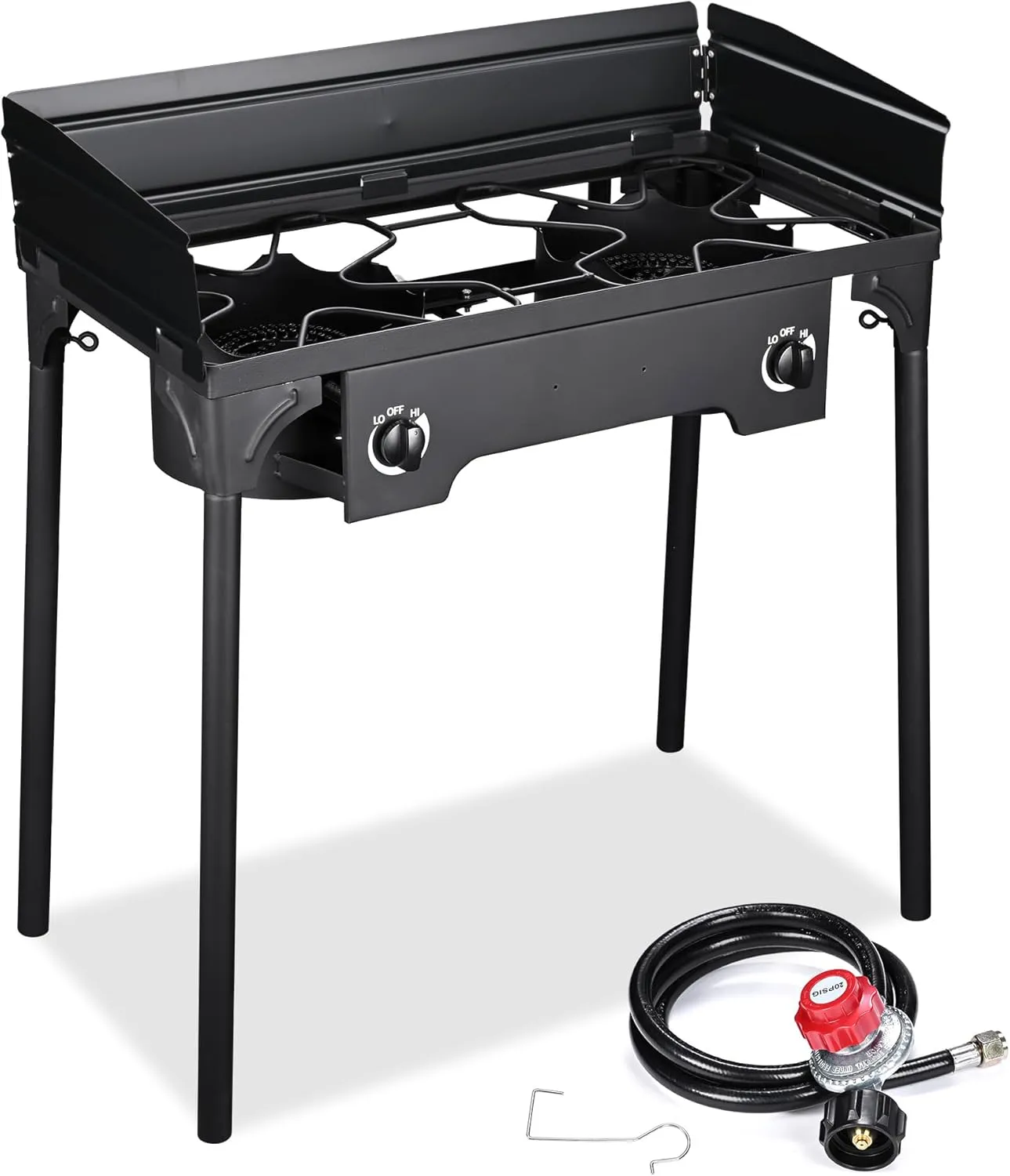 Yescom Double Propane Camping Stove Gas 2 Wok Station Stir Fry Burner Portable Turkey Fryer 150,000 BTU Heavy Duty Outdoor Cooking with Windscreen Detachable Legs CSA Regulator