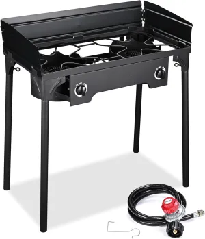 Yescom Double Propane Camping Stove Gas 2 Wok Station Stir Fry Burner Portable Turkey Fryer 150,000 BTU Heavy Duty Outdoor Cooking with Windscreen Detachable Legs CSA Regulator