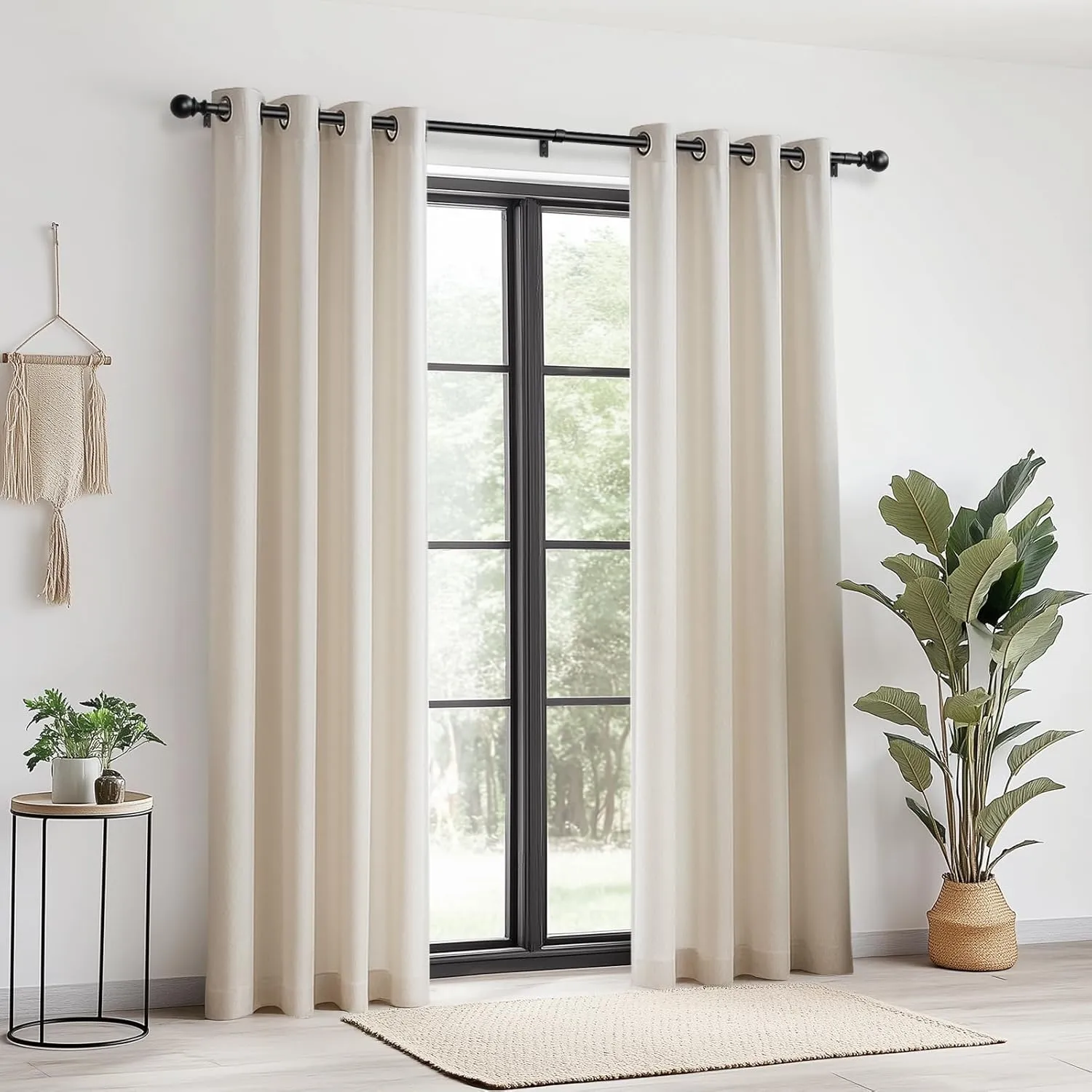 Zeerobee Curtain Rods for Windows 32 to 144, Adjustable Heavy Duty Wrap Around 1 Inch Curtain Rod, Outdoor Indoor Room Divider Modern Drapery Pole, Black, 32-144"