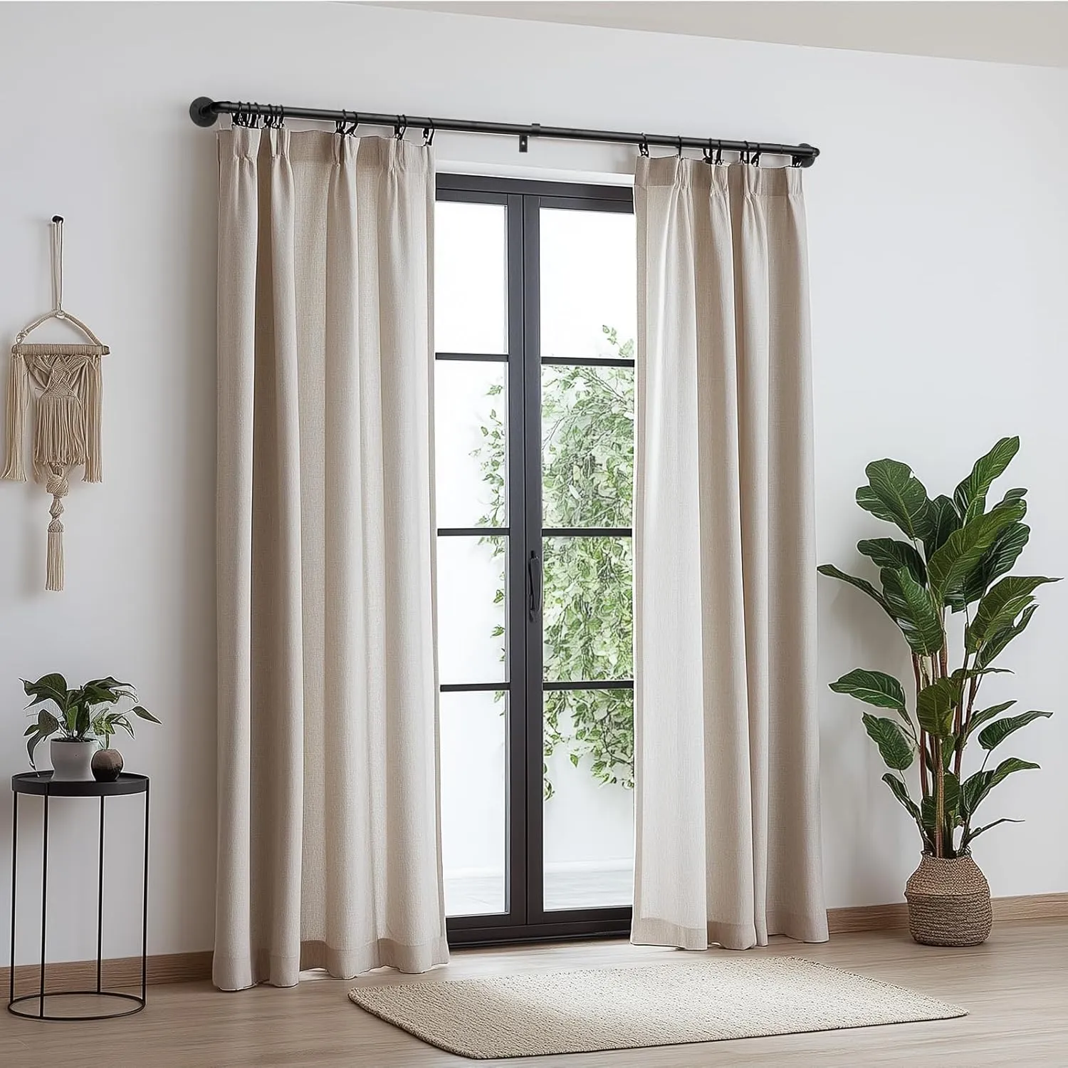 Zeerobee Curtain Rods for Windows 32 to 72, 1 Inch Industrial Wrap Around Black Curtain Rod, Indoor/Outdoor Room Divider Adjustable Drapery Pole, 32"-72"