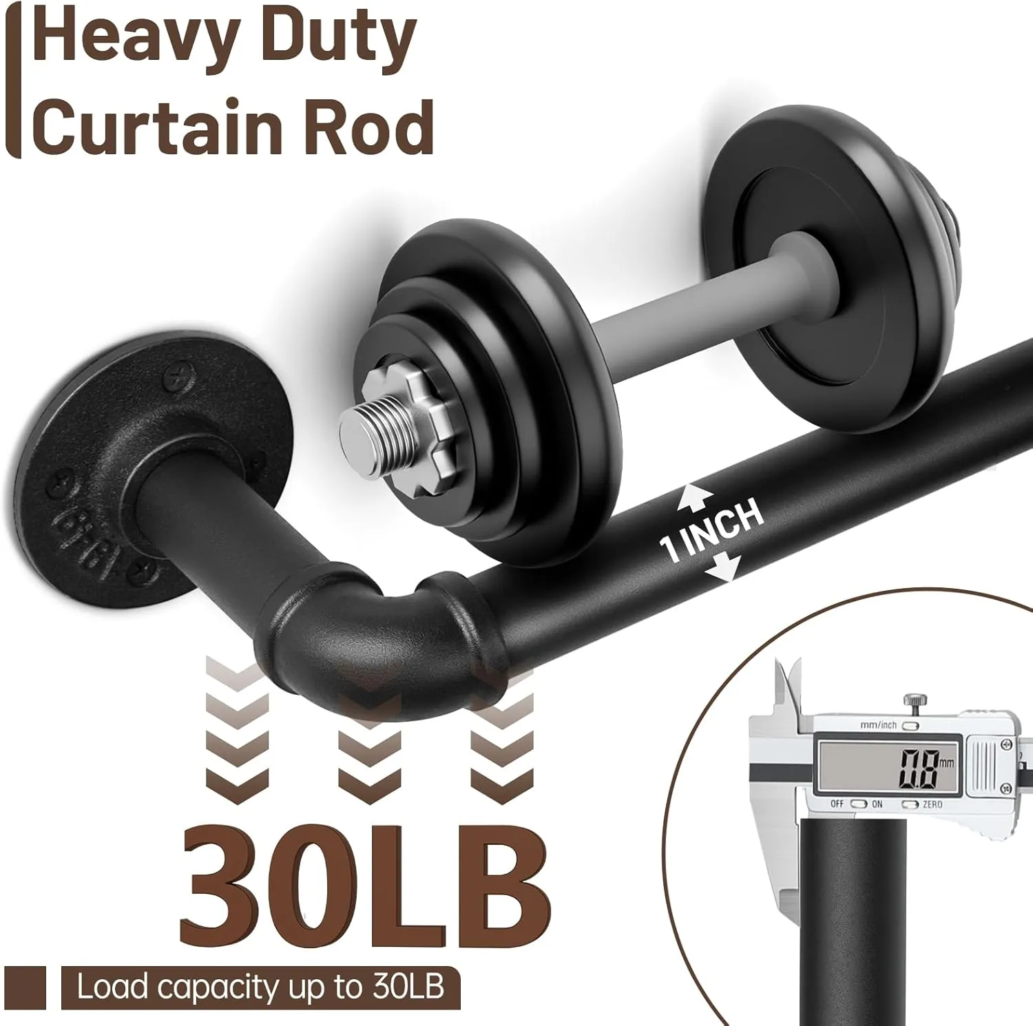 Zeerobee Curtain Rods for Windows 32 to 72, 1 Inch Industrial Wrap Around Black Curtain Rod, Indoor/Outdoor Room Divider Adjustable Drapery Pole, 32"-72"