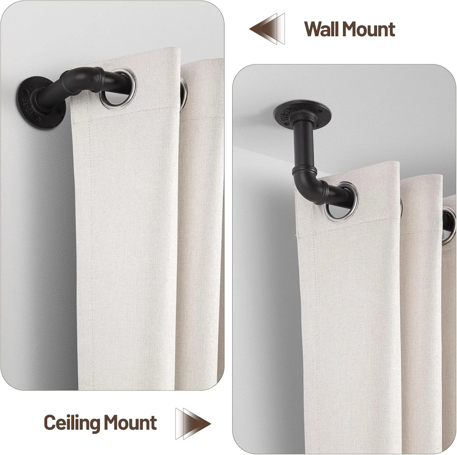 Zeerobee Curtain Rods for Windows 32 to 72, 1 Inch Industrial Wrap Around Black Curtain Rod, Indoor/Outdoor Room Divider Adjustable Drapery Pole, 32"-72"